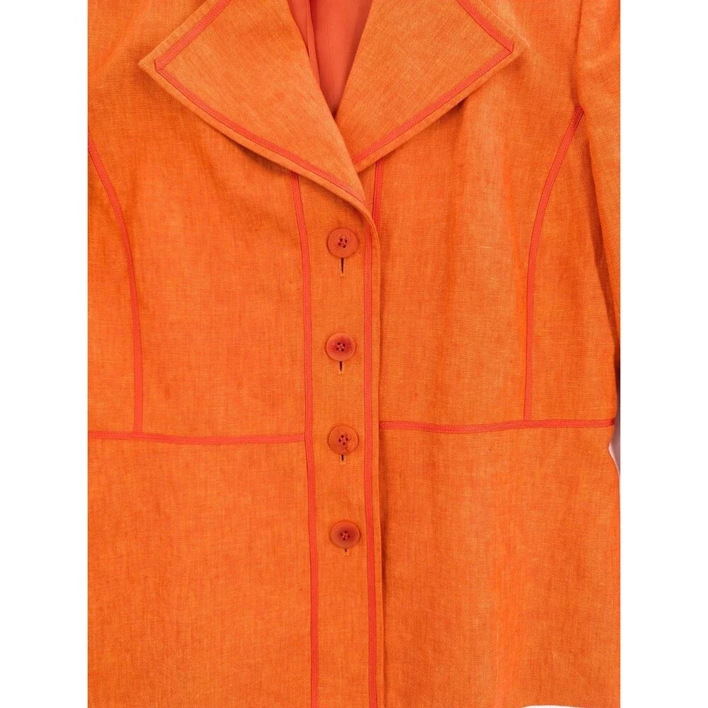 Linda Allard Ellen Tracy Sz 10 Orange Linen Blazer Structured Work Maximalist